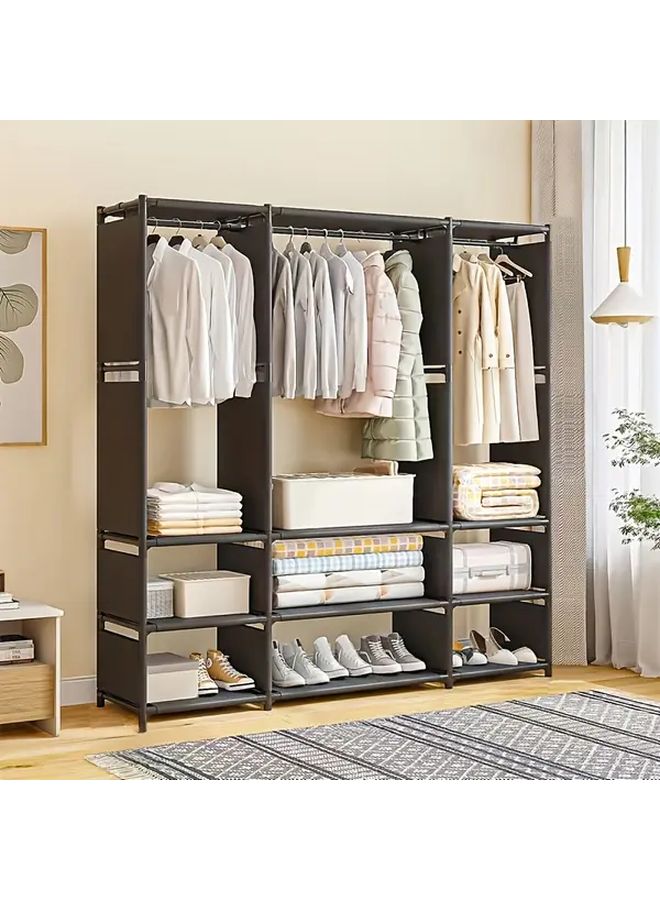 Black 3 Door Metal Wardrobe Large Capacity Storage For Clothes Shoes Bags Quilts - Image 2